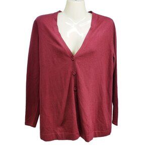 J JILL Burgundy‎ Wool Blend Button Front V Neck Cardigan Petite S